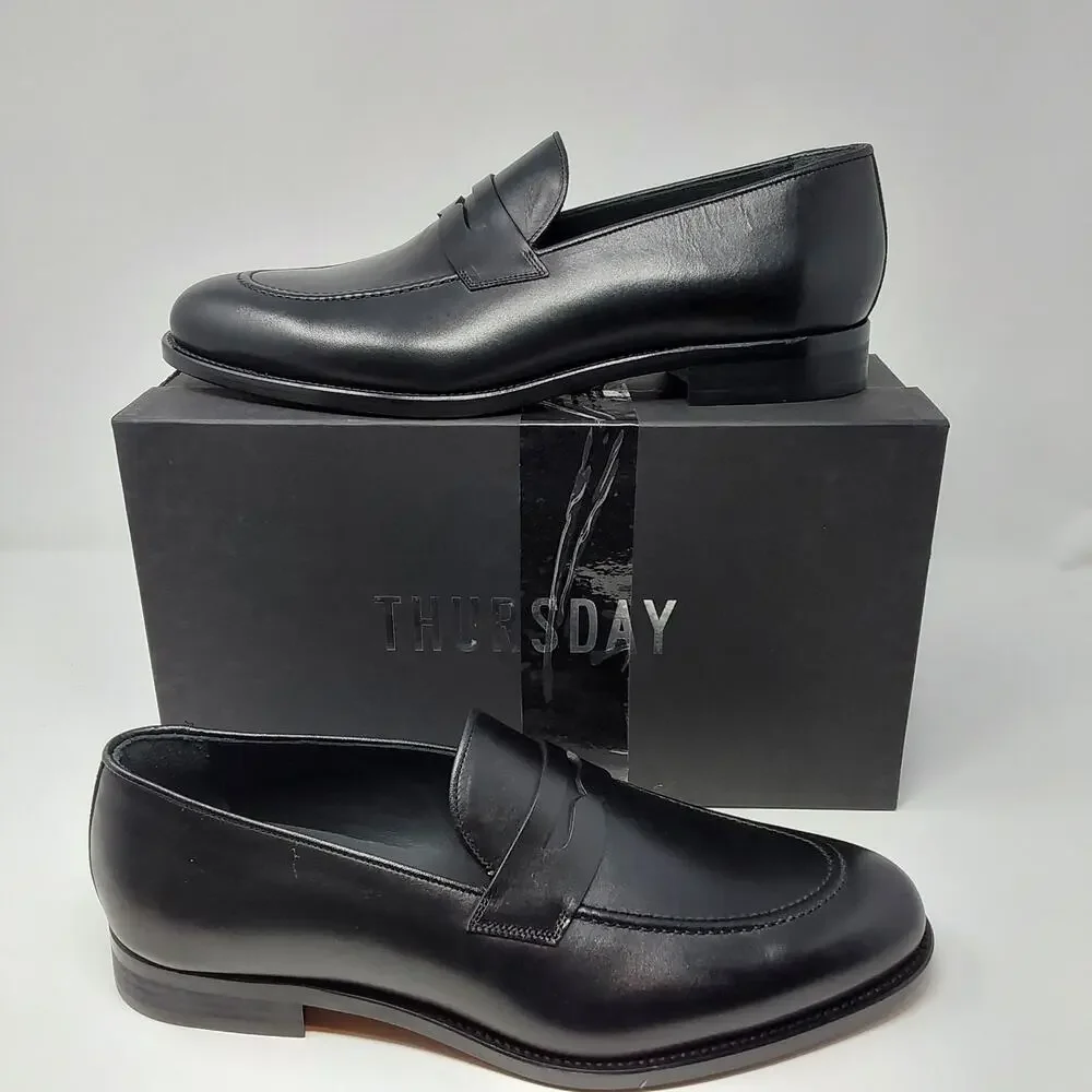Thursday Boot Co Lincoln Penny Loafers Men's 12 Black Leather Dress Shoes NIB